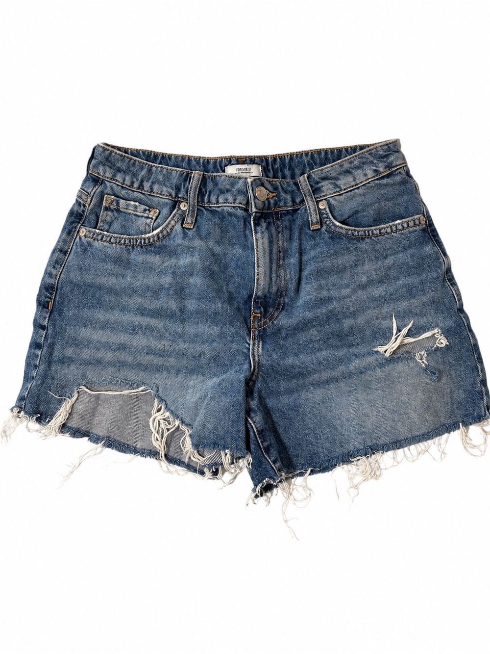 Forever 21 Blue Distressed High-Rise Denim Shorts